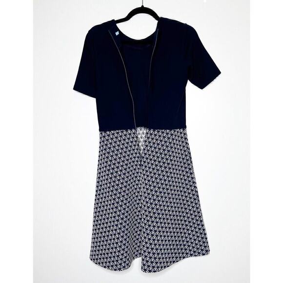 J McLaughlin Short Sleeve Mini Dress Women's Back Zip Navy Blue Size 2 - Picture 3 of 5
